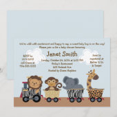 Safari/Animal Train Baby shower Uitnodiging (Voorkant / Achterkant)