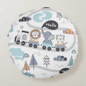 Safari Animal Train Parade kinderkamer Rond Kussen (Achterkant)