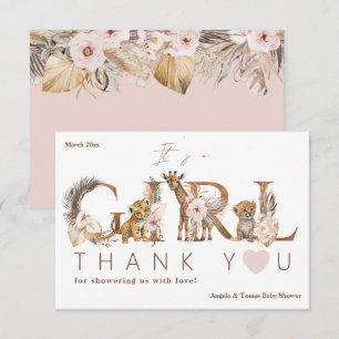 Safari Animal Tropical Floral Girl Baby shower Bedankkaart