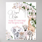 Safari Animal Tropical Flower Baby shower Luier Poster (Voorkant)