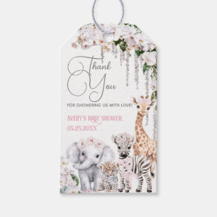 Safari Animal Tropical Flower Pink Baby shower Cadeaulabel