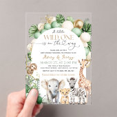 Safari Animal Tropical Green Wild One Baby shower Acryl Uitnodigingen (Insitu (Draagbaar))