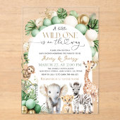 Safari Animal Tropical Green Wild One Baby shower Acryl Uitnodigingen (Voorkant)