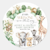 Safari Animal Tropical Green Wild One Baby shower Ronde Sticker (Voorkant)