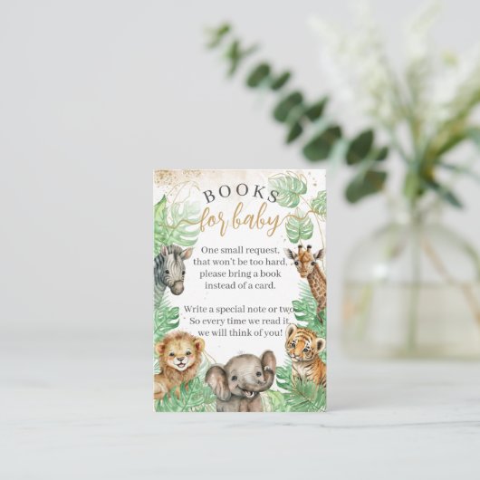 Safari animal Tropical greenery Baby shower books Informatiekaartje (Staand voorkant)