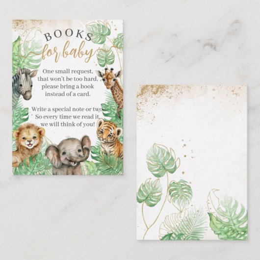Safari animal Tropical greenery Baby shower books Informatiekaartje (Voorkant / Achterkant)