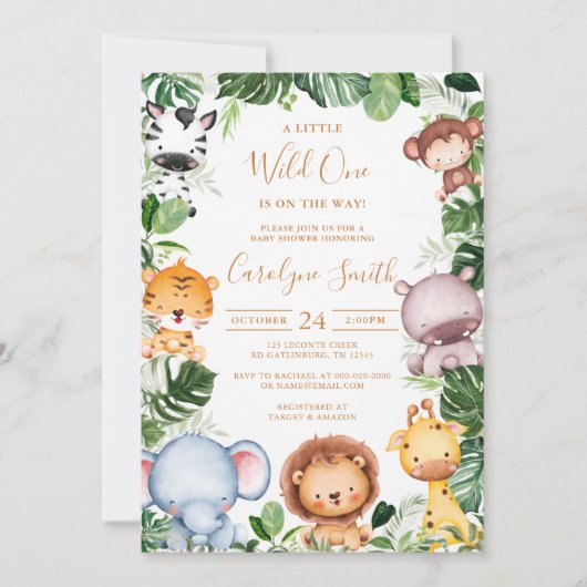 Safari Animal Tropical Greenery Baby shower Kaart (Voorkant)