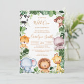 Safari Animal Tropical Greenery Baby shower Kaart (Staand voorkant)