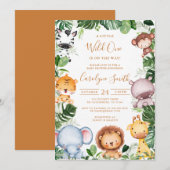 Safari Animal Tropical Greenery Baby shower Kaart (Voorkant / Achterkant)