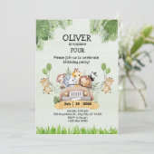 Safari Animal Verjaardag 4e Uitnodiging Flat Kaart (Staand voorkant)