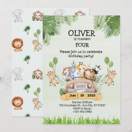 Safari Animal Verjaardag 4e Uitnodiging Flat Kaart