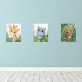 Safari Animal Waterverf Nursery Wall Art Set van 3 (Houten vloer)