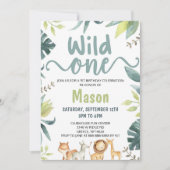 Safari Animal Wild Eén Oerwoud 1e verjaardag Kaart (Voorkant)