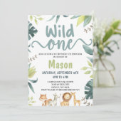 Safari Animal Wild Eén Oerwoud 1e verjaardag Kaart (Staand voorkant)