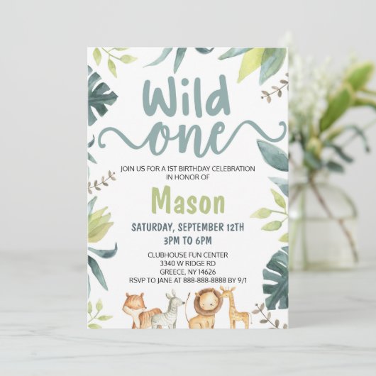 Safari Animal Wild Eén Oerwoud 1e verjaardag Kaart (Staand voorkant)