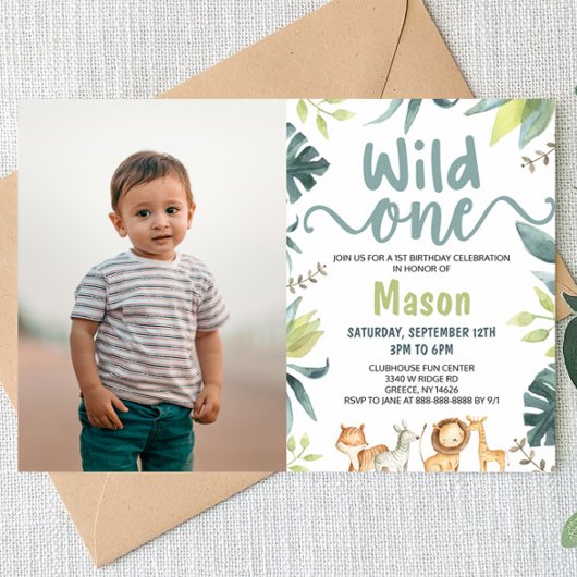 Safari Animal Wild Eén Oerwoud 1e verjaardag Kaart