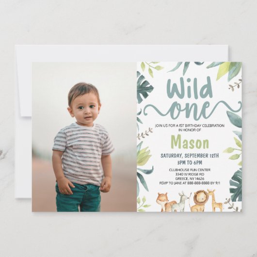 Safari Animal Wild Eén Oerwoud 1e verjaardag Kaart (Voorkant)