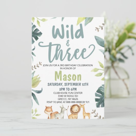Safari Animal Wild en Drie derde verjaardag Kaart (Staand voorkant)