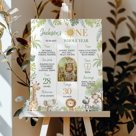 Safari Animal Wild One 1st Birthday Milestone Sign Poster