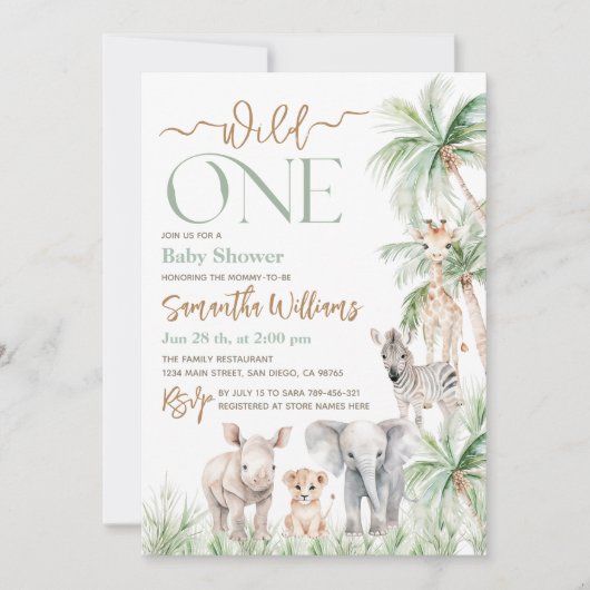 Safari Animal Wild One Baby Boy Shower Kaart (Voorkant)