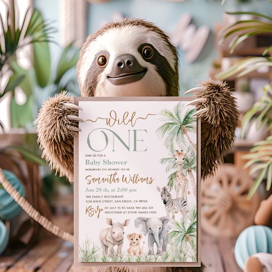 Safari Animal Wild One Baby Boy Shower Kaart