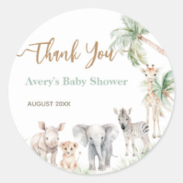 Safari Animal Wild One Baby Boy Shower Ronde Sticker