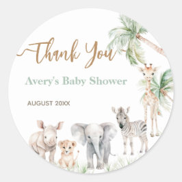 Safari Animal Wild One Baby Boy Shower Ronde Sticker