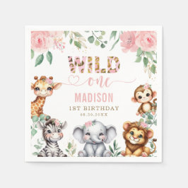 Safari Animal Wild One Blush Roze Bloemen Verjaard Servet