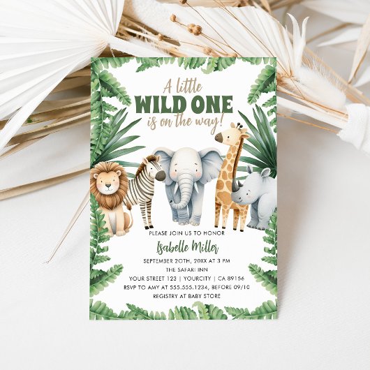 Safari Animal Wild One genderneutraal Baby shower Kaart
