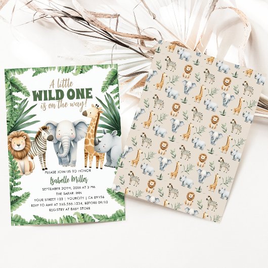 Safari Animal Wild One genderneutraal Baby shower Kaart