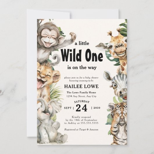 Safari Animal Wild One Oerwoud Baby shower Kaart (Voorkant)