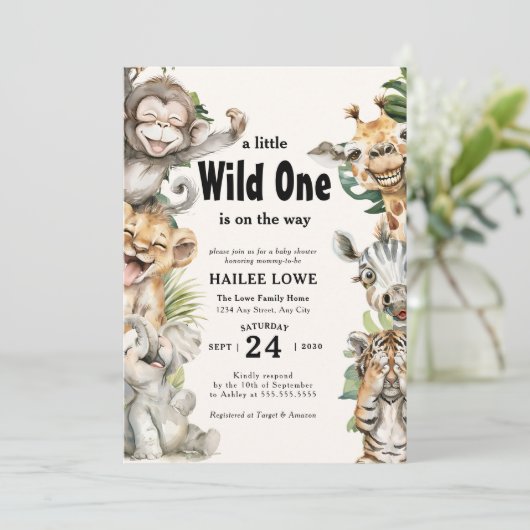 Safari Animal Wild One Oerwoud Baby shower Kaart (Staand voorkant)