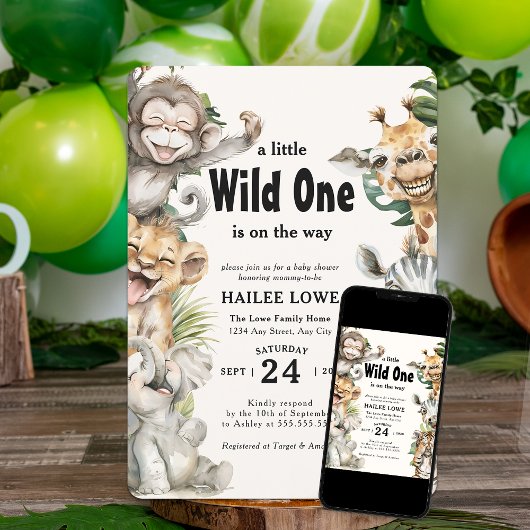 Safari Animal Wild One Oerwoud Baby shower Kaart