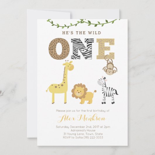 Safari animal zoo First Birthday Party Kaart (Voorkant)