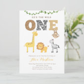 Safari animal zoo First Birthday Party Kaart (Staand voorkant)