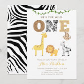 Safari animal zoo First Birthday Party Kaart (Voorkant / Achterkant)