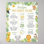 Safari Animals 1st Birthday Milestone Sign Poster (Voorkant)