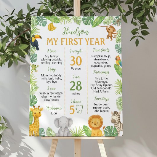 Safari Animals 1st Birthday Milestone Sign Poster