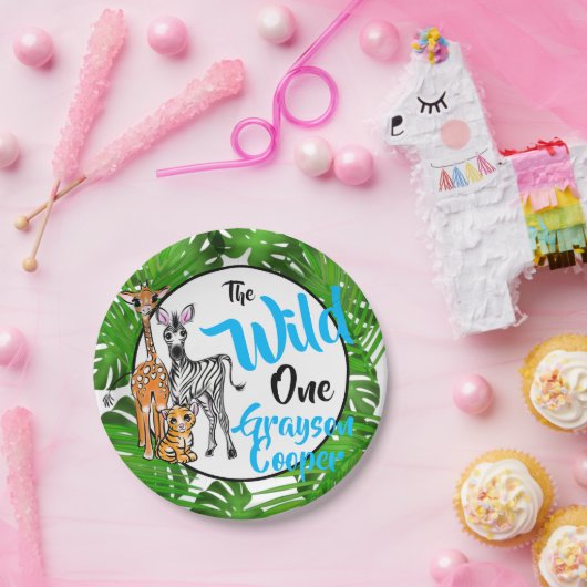 Safari animals 1st Birthday | OERWOUDEN Papieren Bordje (Feest)