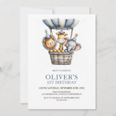 Safari Animals 1st Birthday Party Invitation Kaart (Voorkant)