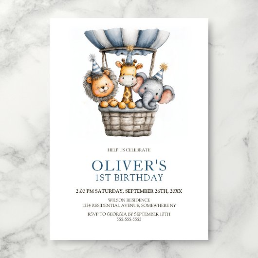 Safari Animals 1st Birthday Party Invitation Kaart