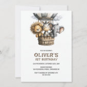 Safari Animals 1st Birthday Party Invitation Kaart (Voorkant)