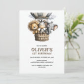 Safari Animals 1st Birthday Party Invitation Kaart (Staand voorkant)