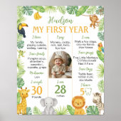 Safari Animals 1st Birthday Photo Milestone Sign Poster (Voorkant)