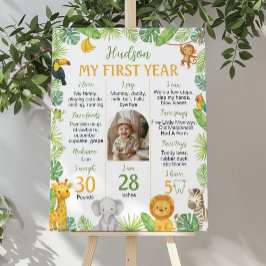 Safari Animals 1st Birthday Photo Milestone Sign Poster