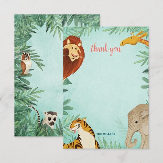 Safari Animals African Toddler Boy Birthday Party Bedankkaart (Voorkant / Achterkant)