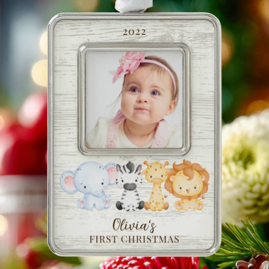 Safari Animals Baby eerste Verzilverd Omlijst Ornament