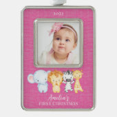 Safari Animals Baby eerste Verzilverd Omlijst Ornament (Voorkant)