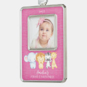Safari Animals Baby eerste Verzilverd Omlijst Ornament (Links)