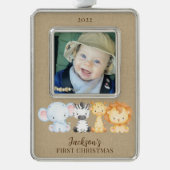 Safari Animals Baby eerste Verzilverd Omlijst Ornament (Voorkant)